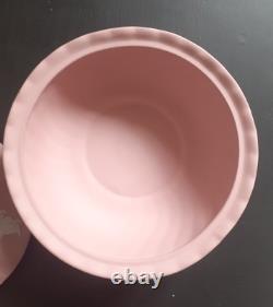 Vtg Grand Bol à Poudre en Jasperware Wedgwood Rose avec Couvercle Heures Dansantes Rare