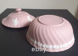 Vtg Grand Bol à Poudre en Jasperware Wedgwood Rose avec Couvercle Heures Dansantes Rare