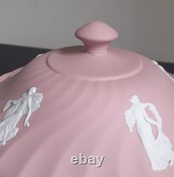 Vtg Grand Bol à Poudre en Jasperware Wedgwood Rose avec Couvercle Heures Dansantes Rare