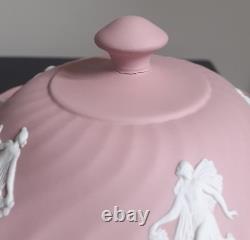Vtg Grand Bol à Poudre en Jasperware Wedgwood Rose avec Couvercle Heures Dansantes Rare
