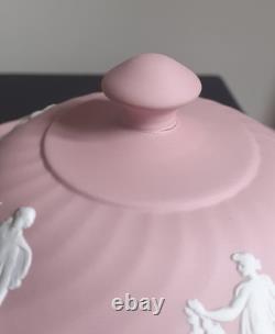 Vtg Grand Bol à Poudre en Jasperware Wedgwood Rose avec Couvercle Heures Dansantes Rare