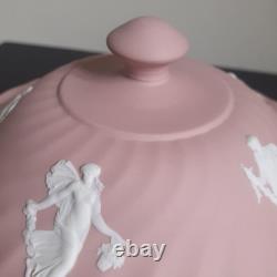 Vtg Grand Bol à Poudre en Jasperware Wedgwood Rose avec Couvercle Heures Dansantes Rare