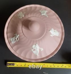Vtg Grand Bol à Poudre en Jasperware Wedgwood Rose avec Couvercle Heures Dansantes Rare