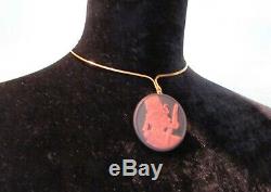 Vtg Wedgwood Égyptien Jasperware Collier Cameo Dans L'encadré