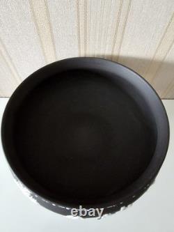 Vtg Wedgwood Grand Centre de Table sur Piédestal à Pieds en Basalte Impérial Noir Jasperware