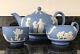 Wedgwood Blue Jasper Ware Grande Théière Émaillée Cruchon à Lait Sucrier Avec Couvercle Vgc