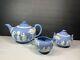 Wedgewood Blue Jasperware Tea Set Teapot Creamer And Sugar Bowl 1954 1953