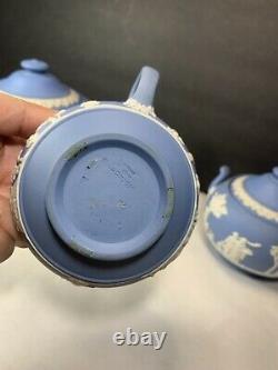 Wedgewood Blue Jasperware Tea Set Teapot Creamer And Sugar Bowl 1954 1953