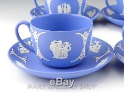 Wedgwood Angleterre Jasperware Bleu Grecian Café Et Cups Saucers Ensemble De 6 Inutilisé