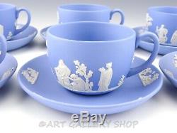 Wedgwood Angleterre Jasperware Bleu Grecian Café Et Cups Saucers Ensemble De 6 Inutilisé