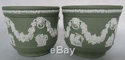 Wedgwood Angleterre Lion Jasperware Sage Green Cache Pots / Jardinieres / Planters 2