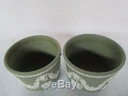 Wedgwood Angleterre Lion Jasperware Sage Green Cache Pots / Jardinieres / Planters 2