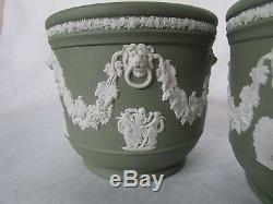 Wedgwood Angleterre Lion Jasperware Sage Green Cache Pots / Jardinieres / Planters 2