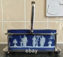 Wedgwood Antique Bain Bleu Jasperware Porcelaine Lidded Sardine Dish Stand