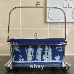 Wedgwood Antique Bain Bleu Jasperware Porcelaine Lidded Sardine Dish Stand