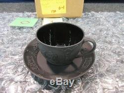 Wedgwood Basalt Black Coffee Tasse À Thé Et Soucoupe Assiette 1864 En Poterie Jasperware Rare