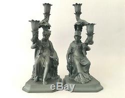 Wedgwood & Bentley Black & Jasper Minerva Diana Figurale Candlesticks Ltd Ed 200