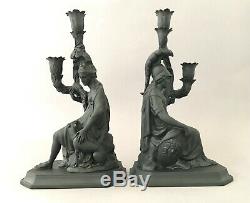 Wedgwood & Bentley Black & Jasper Minerva Diana Figurale Candlesticks Ltd Ed 200