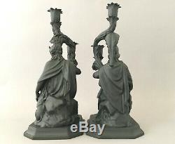 Wedgwood & Bentley Black & Jasper Minerva Diana Figurale Candlesticks Ltd Ed 200