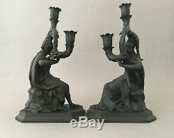 Wedgwood & Bentley Black & Jasper Minerva Diana Figurale Candlesticks Ltd Ed 200