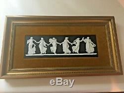 Wedgwood Black Jasperware Plaque Des Heures De Danse Dans Cadre Tapis Feutre 13x7 Nice