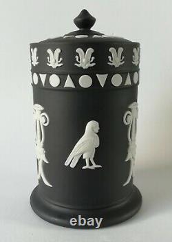Wedgwood Black Jasperware Pot Égyptien Et Couvercle Rare