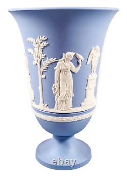 Wedgwood Bleu Jasperware Trompette Vase Rond Grec Roman Neoclassical Scènes