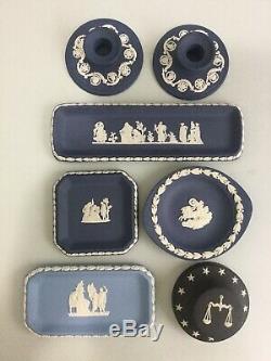 Wedgwood Bleu Noir Vert Jasperware X68 Vase Pcs-, Plaque, Trinket Énorme Lot D'emploi