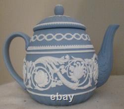 Wedgwood Blue Arabesque Jasperware 250 Anniversary Teapot Mint Very Rare