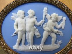 Wedgwood Blue Jasper Ware Sacrifice To Hymen Plaque Cameo Brass Frame (vers 1800)