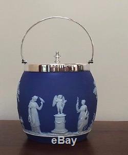 Wedgwood Blue Jasperware Bocal À Canon Biscuit Antique Et Couvercle Circa 1800s