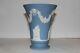 Wedgwood Blue Jasperware Vase Vintage Angleterre Pieds De Pied 6 Muses Grecques Tête De Lion