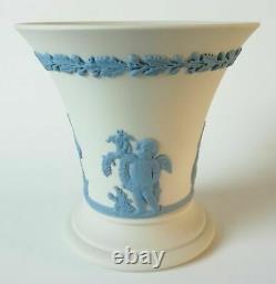 Wedgwood Blue Sur White Jasperware Four Seasons Trumpet Vase