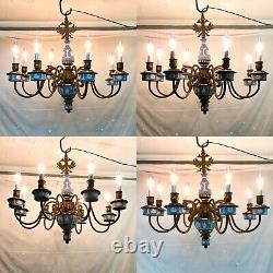 Wedgwood & Brass 8 Lumière 27 Chandelier Blue/white Jasperware Hanging Lamp