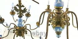 Wedgwood & Brass 8 Lumière 27 Chandelier Blue/white Jasperware Hanging Lamp