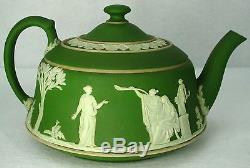 Wedgwood Chine Olive Green Jasperware Motif Teapot Avec Couvercle 20 Oz