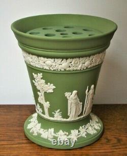 Wedgwood Green Jasperware Neoclassical Grande Fleur Floral Frog Vert Vase Mint