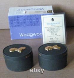 Wedgwood Jasperware Black Gilded Charles & Diana Royal Paire De Mariage Pots Boxed