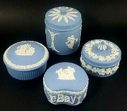 Wedgwood Jasperware Bleu Blanc Sur Boîtes Bibelot Collection Estate Motif Mixte