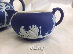 Wedgwood Jasperware Bleu Royal Wedgwood Blue 3 Pc Thé Ensemble Théière Crème Sucre