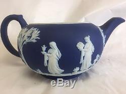 Wedgwood Jasperware Bleu Royal Wedgwood Blue 3 Pc Thé Ensemble Théière Crème Sucre