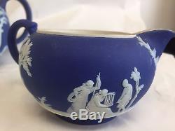 Wedgwood Jasperware Bleu Royal Wedgwood Blue 3 Pc Thé Ensemble Théière Crème Sucre