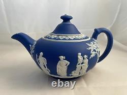 Wedgwood Jasperware Cream Sur Royal Blue 4 Piece Tea Set Livraison Gratuite