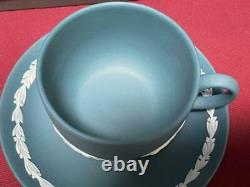Wedgwood Jasperware Emerald Green Blue 2 Cup & Saucer White Horse Limited 2000