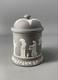 Wedgwood Jasperware Jasper Rare Grand Pot &agrave; Th&eacute; &agrave; Couvercle Gris De 17 Cm 1991 Pour Tabac