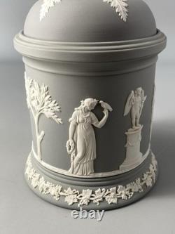 Wedgwood Jasperware Jasper rare grand pot à thé à couvercle gris de 17 cm 1991 pour tabac