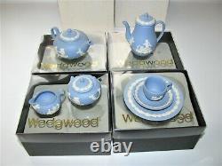Wedgwood Jasperware Miniature Tea Set Bleu Dans Les Boîtes Originales -fabuleux