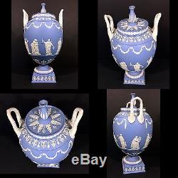 Wedgwood Jasperware Pale Blue / White Muses Lidded Urn Handled Vase As-is, Chip