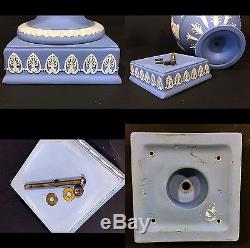 Wedgwood Jasperware Pale Blue / White Muses Lidded Urn Handled Vase As-is, Chip