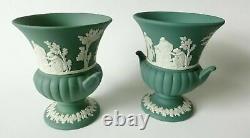 Wedgwood Jasperware Teal Vases D'urne Grecque Verte X 2